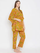 The Kaftan Company Pyjama Set Mustard Floral Kaftan Pyjama Lounge Set