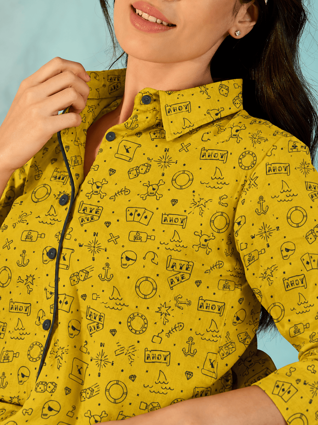 The Kaftan Company Pyjama Set Mustard Halloween Print Cotton Pyjama Set