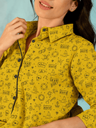 The Kaftan Company Pyjama Set Mustard Halloween Print Cotton Pyjama Set
