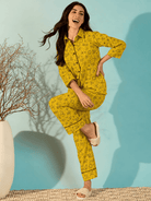 The Kaftan Company Pyjama Set Mustard Halloween Print Cotton Pyjama Set