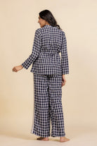 The Kaftan Company Pyjama Set Navy and White Gingham Check Cotton Loungeset