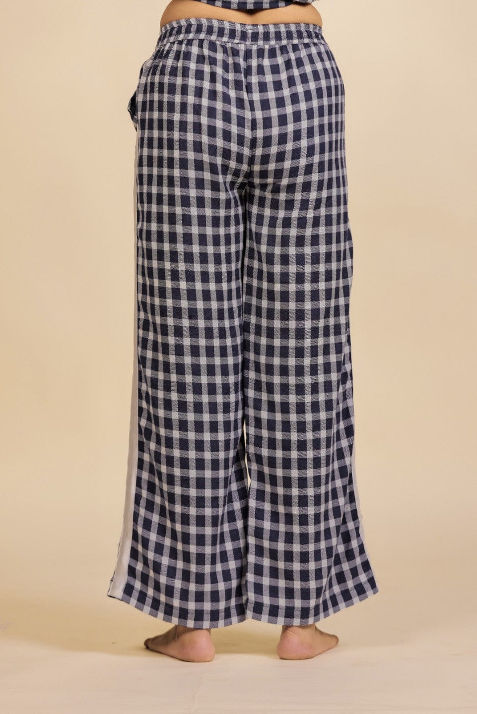 The Kaftan Company Pyjama Set Navy and White Gingham Check Cotton Loungeset