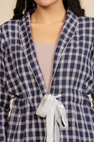 The Kaftan Company Pyjama Set Navy and White Gingham Check Cotton Loungeset
