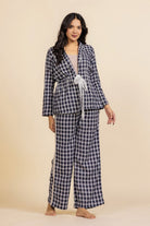 The Kaftan Company Pyjama Set Navy and White Gingham Check Cotton Loungeset