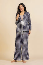 The Kaftan Company Pyjama Set Navy and White Gingham Check Cotton Loungeset