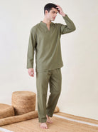 The Kaftan Company Pyjama Set Olive Green Cotton Satin Pyjama Set for Men