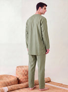 The Kaftan Company Pyjama Set Olive Green Cotton Satin Pyjama Set for Men