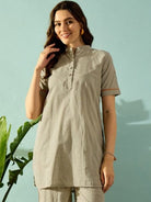 The Kaftan Company Pyjama Set Olive Grid Textured Cotton Nightwear Pyjama Set