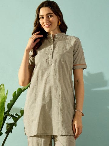 The Kaftan Company Pyjama Set Olive Grid Textured Cotton Nightwear Pyjama Set