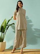 The Kaftan Company Pyjama Set Olive Grid Textured Cotton Nightwear Pyjama Set