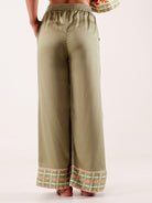 The Kaftan Company Pyjama Set Olive Printed Viscose Rayon Nightwear Pyjama Set