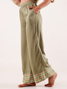 The Kaftan Company Pyjama Set Olive Printed Viscose Rayon Nightwear Pyjama Set