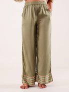 The Kaftan Company Pyjama Set Olive Printed Viscose Rayon Nightwear Pyjama Set