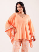 The Kaftan Company Pyjama Set Peach Animal Printed Viscose Rayon Pyjama Set