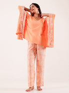 The Kaftan Company Pyjama Set Peach Animal Printed Viscose Rayon Pyjama Set