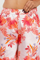 The Kaftan Company Pyjama Set Peach Solid Top with Tropical Floral Pyjama Set for Women