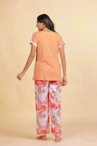 The Kaftan Company Pyjama Set Peach V-Neck Top and Tropical Floral Print Pyjama Loungeset