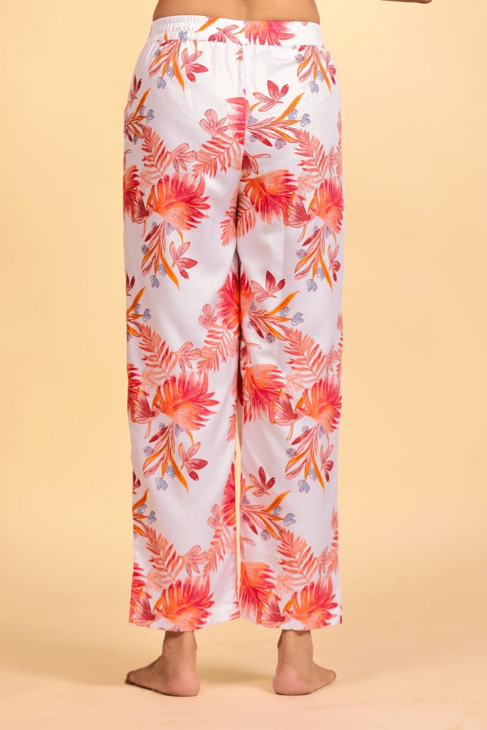 The Kaftan Company Pyjama Set Peach V-Neck Top and Tropical Floral Print Pyjama Loungeset