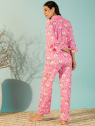 The Kaftan Company Pyjama Set Penguin Pink Flannel Soft Night Suit Set For Women