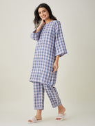 The Kaftan Company Pyjama Set Pink Checks Reversible Cotton Pajama Set