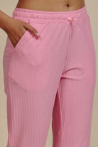 The Kaftan Company Pyjama Set Pink Floral Viscose Rayon Top and Cotton Jogger Nightsuit