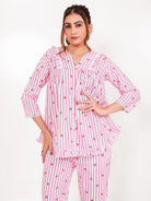 The Kaftan Company Pyjama Set Pink Stripe Viscose Rayon Pyjama Set with Ruffle Top