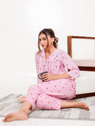 The Kaftan Company Pyjama Set Pink Stripe Viscose Rayon Pyjama Set with Ruffle Top