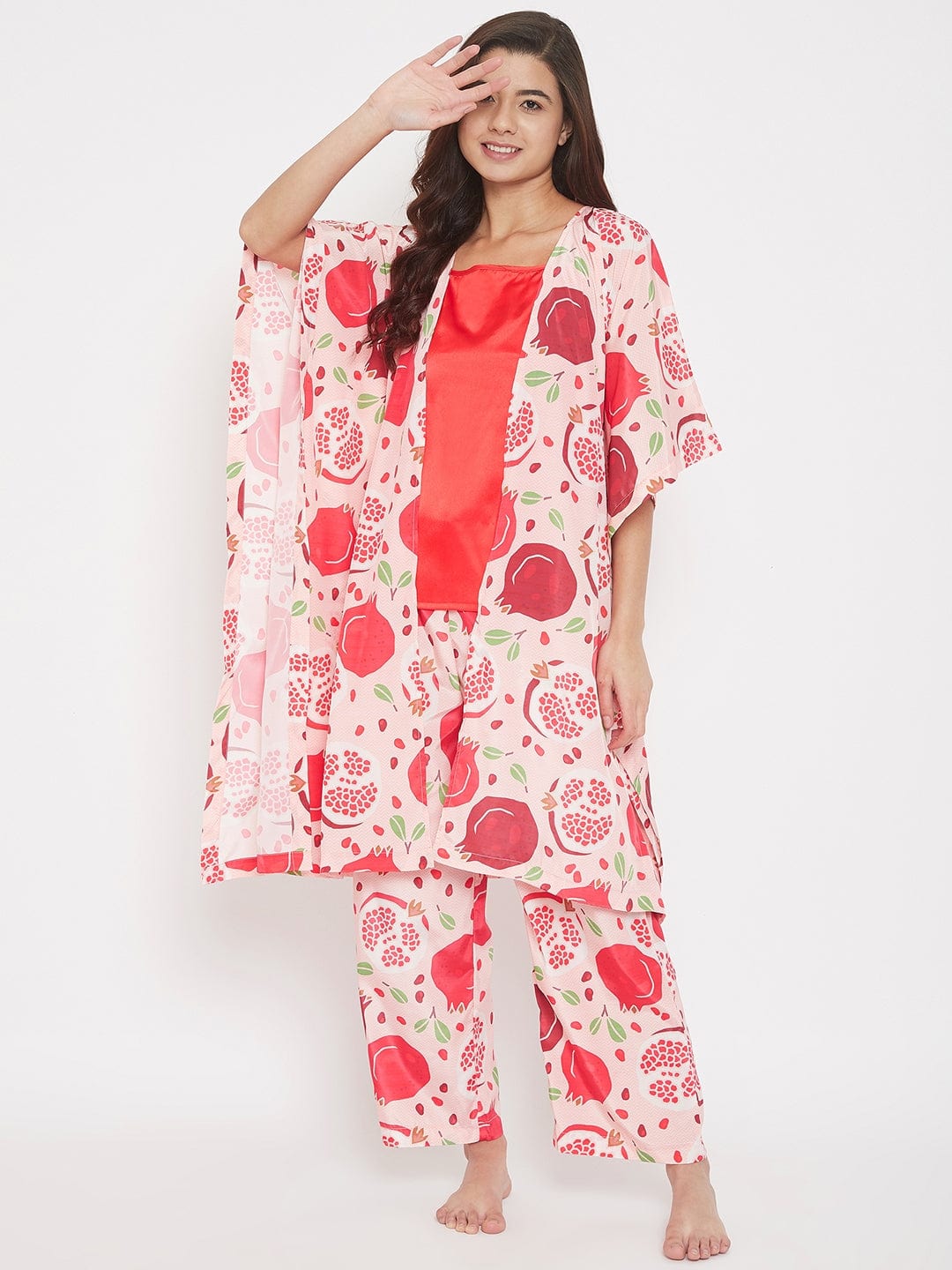 The Kaftan Company Pyjama Set Pomegranate Printed 2 Piece Set - ( Final Sale)