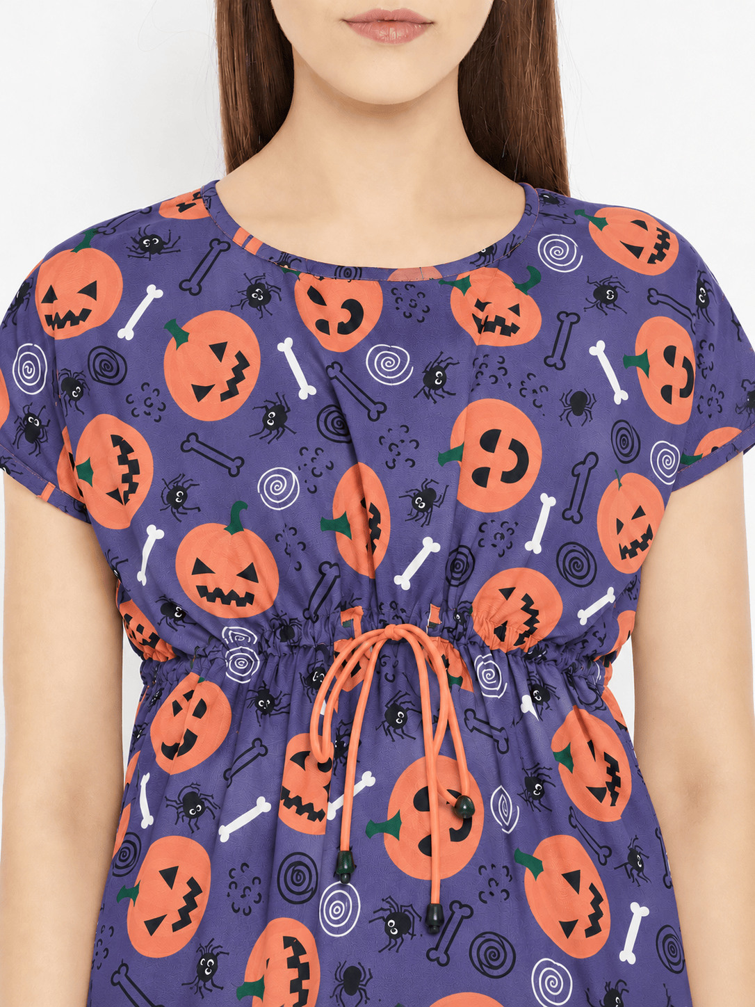 The Kaftan Company Pyjama Set Purple Pumpkin Print Modal Pyjama Set with Cropped Pyjamas
