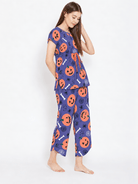 The Kaftan Company Pyjama Set Purple Pumpkin Print Modal Pyjama Set with Cropped Pyjamas