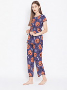 The Kaftan Company Pyjama Set Purple Pumpkin Print Modal Pyjama Set with Cropped Pyjamas