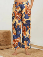 The Kaftan Company Pyjama Set Royal Blue Solid Top with Botanical Print Pyjama Set for Women