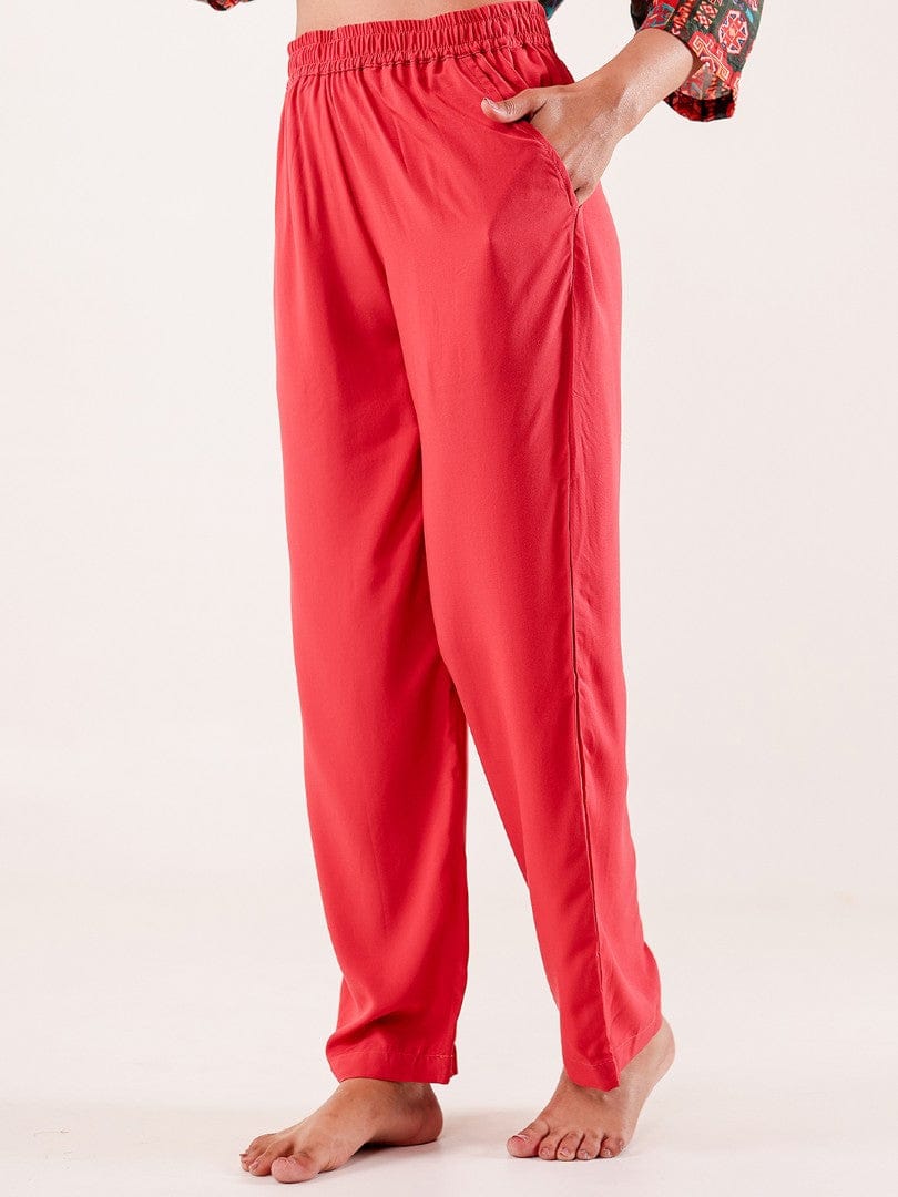 The Kaftan Company Pyjama Set Rust Ethnic Printed Viscose Nightwear Pyjama Set