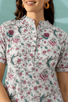 The Kaftan Company Pyjama Set White Floral Bird Print Cotton Nightwear Pyjama Set