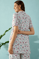 The Kaftan Company Pyjama Set White Floral Bird Print Cotton Nightwear Pyjama Set