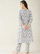 The Kaftan Company Pyjama Set White Floral Soft Cotton Pyjama Set with Long Top for Women