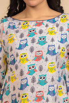 The Kaftan Company Pyjama Set White Playful Owl Print Cotton Lounge Set