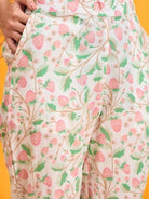 The Kaftan Company Pyjama Set White Strawberry Vine Print Cotton Nightwear Pyjama Set