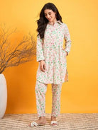 The Kaftan Company Pyjama Set White Strawberry Vine Print Cotton Nightwear Pyjama Set