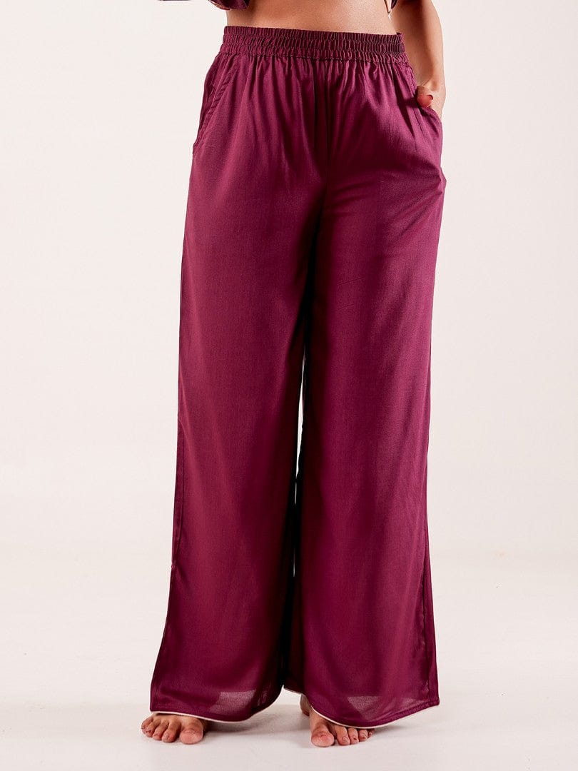 The Kaftan Company Pyjama Set Wine Printed Viscose Rayon Nightwear Pyjama Set