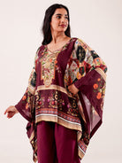 The Kaftan Company Pyjama Set Wine Printed Viscose Rayon Nightwear Pyjama Set