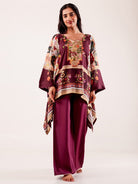 The Kaftan Company Pyjama Set Wine Printed Viscose Rayon Nightwear Pyjama Set