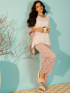 The Kaftan Company Pyjama Set Women Off-White Cozy Modal Pyjama Kaftan Night Suit Set