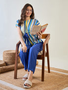 The Kaftan Company Pyjama Set Women's Striped Top and Blue Modal Pajama Set