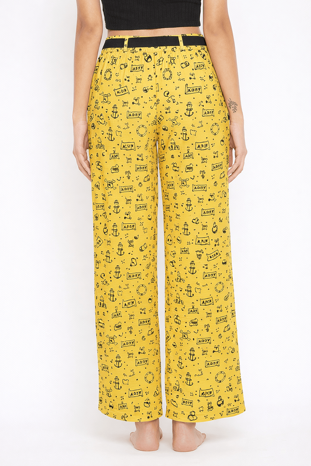 The Kaftan Company Pyjama Yellow Nautical Print Cotton Nightwear Pyjama Pants