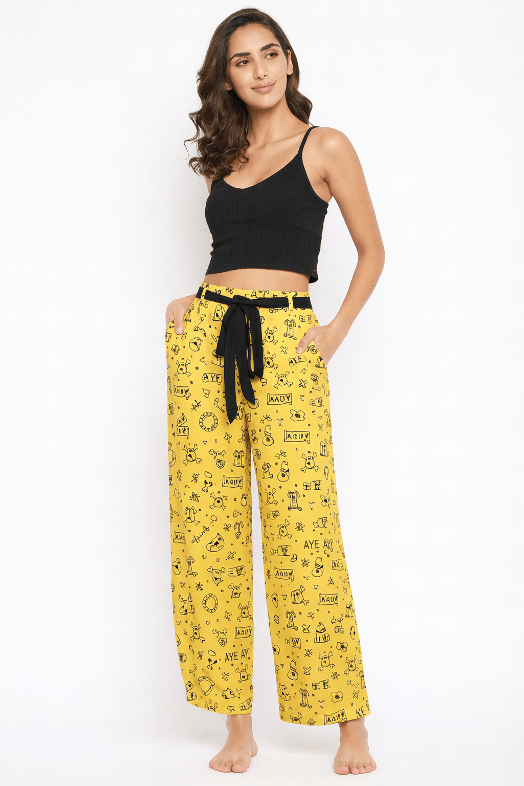The Kaftan Company Pyjama Yellow Nautical Print Cotton Nightwear Pyjama Pants