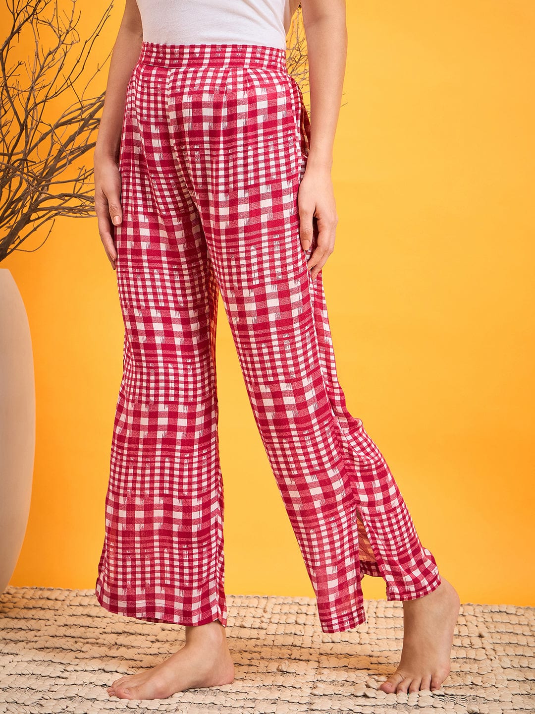 The Kaftan Company Pyjamas Red And White Checked Lounge Pants
