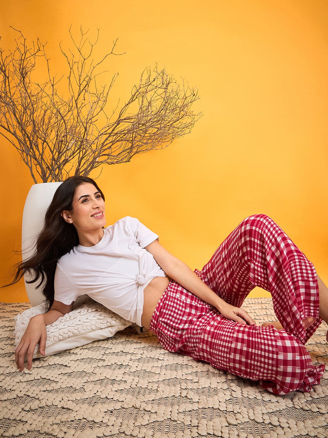 The Kaftan Company Pyjamas Red And White Checked Lounge Pants