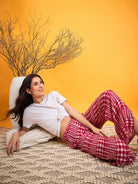 The Kaftan Company Pyjamas Red And White Checked Lounge Pants