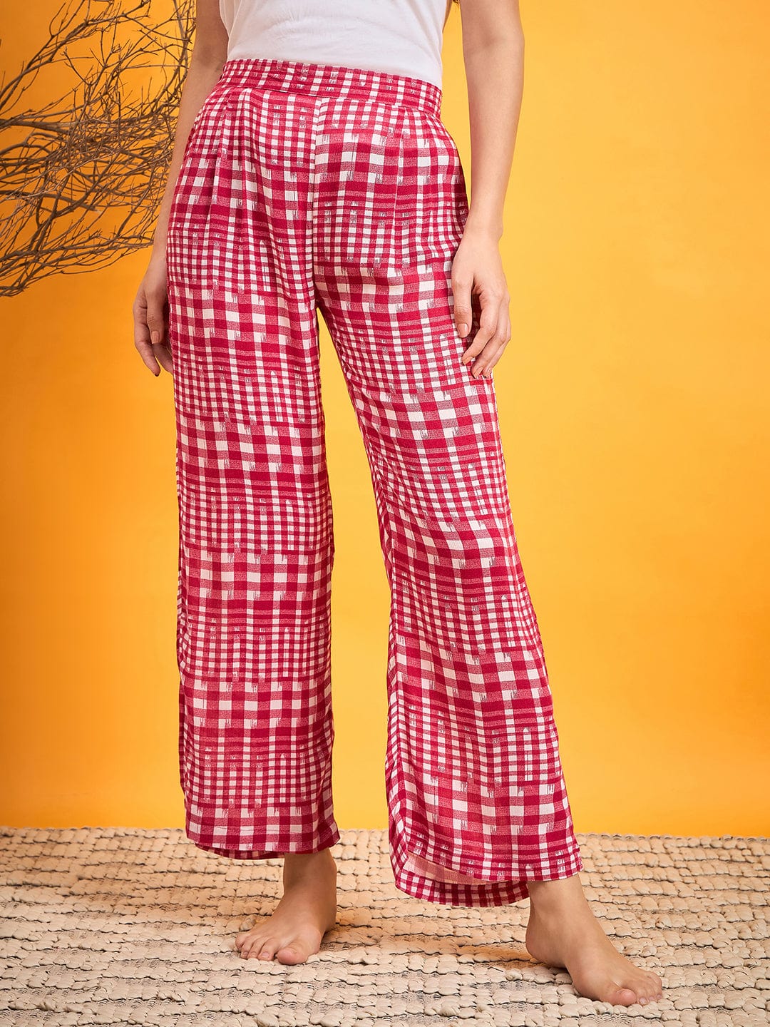 The Kaftan Company Pyjamas Red And White Checked Lounge Pants